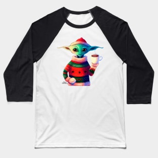 Christmas Funny Alien Wearing Sweater Baseball T-Shirt